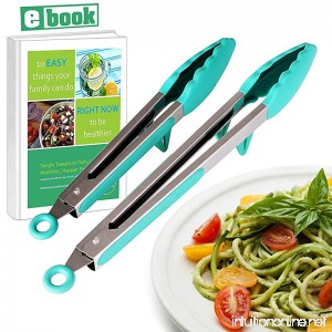 Stainless Steel Kitchen Tongs Set 9 in. and 12 in Locking Tongs with Silicone Tip Grip and Drip Stands for Cooking Baking Barbecue Salad Serving Heat Resistant - B0147TMTFS